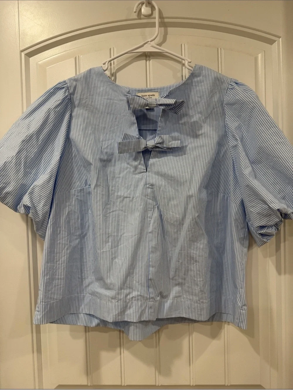 kate spade Light Blue Puff-Sleeve Bow Detail Blouse